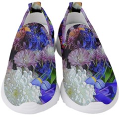 Blue White Purple Mixed Flowers Kids  Slip On Sneakers by bloomingvinedesign