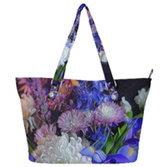 Blue White Purple Mixed Flowers Full Print Shoulder Bag by bloomingvinedesign