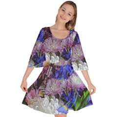 Blue White Purple Mixed Flowers Velour Kimono Dress by bloomingvinedesign