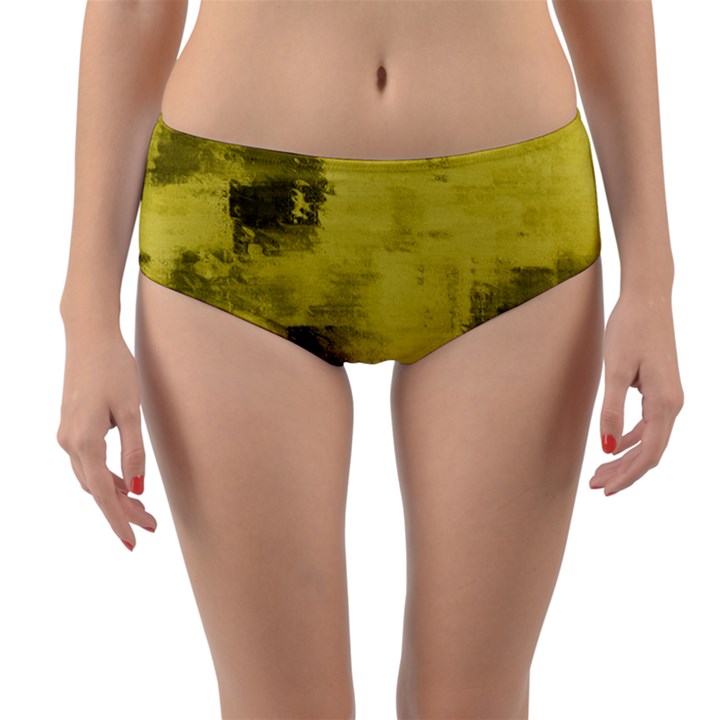 Watercolor Wash - Yellow Reversible Mid-Waist Bikini Bottoms