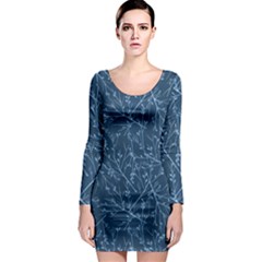 Branches Blue Long Sleeve Bodycon Dress by blkstudio