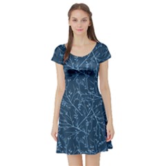 Branches Blue Short Sleeve Skater Dress by blkstudio