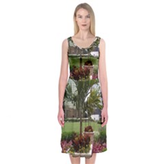 Columbus Commons In Late May  Midi Sleeveless Dress by Riverwoman