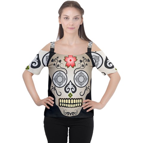 Skull Scary Art Digital Head Cutout Shoulder Tee by Wegoenart