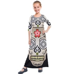 Skull Scary Art Digital Head Kids  Quarter Sleeve Maxi Dress by Wegoenart