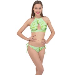 Floral Decoration Flowers Design Cross Front Halter Bikini Set by Wegoenart