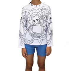 Cute Cat Coloring Page Design Kids  Long Sleeve Swimwear by Wegoenart