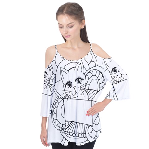 Cute Cat Coloring Page Design Flutter Tees by Wegoenart