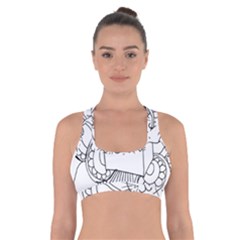 Cute Cat Coloring Page Design Cross Back Sports Bra by Wegoenart