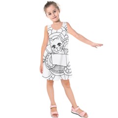 Cute Cat Coloring Page Design Kids  Sleeveless Dress by Wegoenart