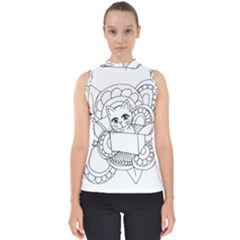 Cute Cat Coloring Page Design Mock Neck Shell Top by Wegoenart