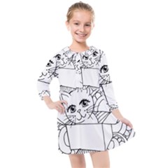 Cute Cat Coloring Page Design Kids  Quarter Sleeve Shirt Dress by Wegoenart