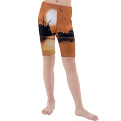 Digital Art Artwork Ship Boats Sea Kids  Mid Length Swim Shorts by Wegoenart