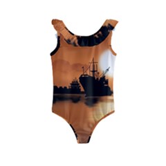 Digital Art Artwork Ship Boats Sea Kids  Frill Swimsuit by Wegoenart