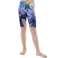 Blue Wildflowers Kids  Mid Length Swim Shorts by bloomingvinedesign