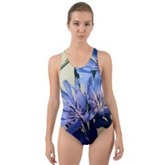 Blue Wildflowers Cut-out Back One Piece Swimsuit by bloomingvinedesign