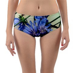 Blue Wildflowers Reversible Mid-waist Bikini Bottoms by bloomingvinedesign