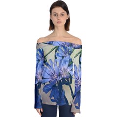 Blue Wildflowers Off Shoulder Long Sleeve Top by bloomingvinedesign