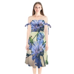 Blue Wildflowers Shoulder Tie Bardot Midi Dress by bloomingvinedesign