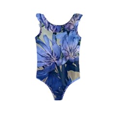 Blue Wildflowers Kids  Frill Swimsuit by bloomingvinedesign