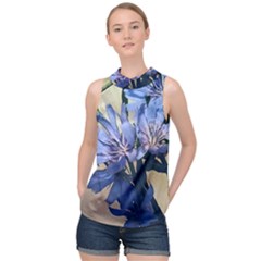 Blue Wildflowers High Neck Satin Top by bloomingvinedesign