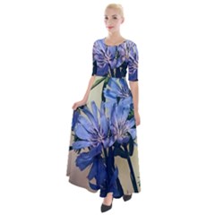 Blue Wildflowers Half Sleeves Maxi Dress