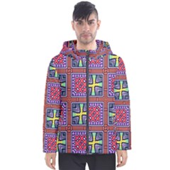 Shapes In Squares Pattern                       Men s Hooded Puffer Jacket