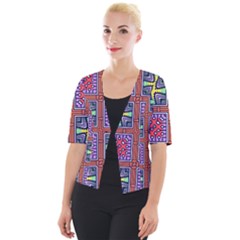 Shapes In Squares Pattern                    Cropped Button Cardigan