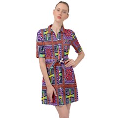 Shapes In Squares Pattern                          Belted Shirt Dress