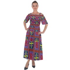 Shapes In Squares Pattern                          Shoulder Straps Boho Maxi Dress