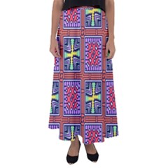 Shapes In Squares Pattern                     Flared Maxi Skirt by LalyLauraFLM