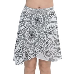 Flowers Mandala Hand Drawing Chiffon Wrap Front Skirt by Wegoenart