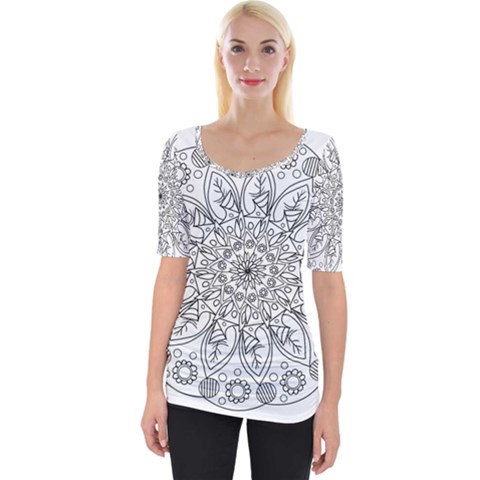 Flowers Mandala Hand Drawing Wide Neckline Tee by Wegoenart