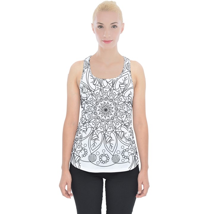 Flowers Mandala Hand Drawing Piece Up Tank Top