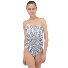 Flowers Mandala Hand Drawing Classic One Shoulder Swimsuit by Wegoenart