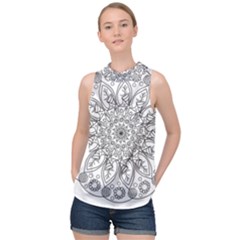 Flowers Mandala Hand Drawing High Neck Satin Top by Wegoenart