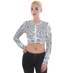 Flowers Mandala Hand Drawing Long Sleeve Cropped Velvet Jacket by Wegoenart