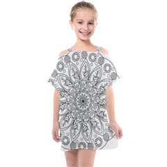 Flowers Mandala Hand Drawing Kids  One Piece Chiffon Dress