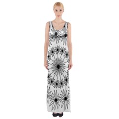 Flowers Mandala Hand Drawing Thigh Split Maxi Dress