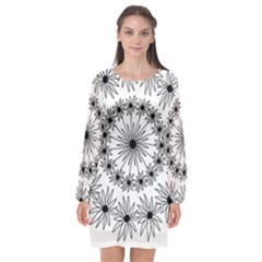 Flowers Mandala Hand Drawing Long Sleeve Chiffon Shift Dress  by Wegoenart