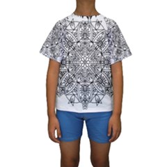 Drawing Pencil Pattern Mandala Kids  Short Sleeve Swimwear by Wegoenart