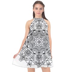 Drawing Pencil Pattern Mandala Halter Neckline Chiffon Dress  by Wegoenart