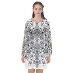 Drawing Pencil Pattern Mandala Long Sleeve Chiffon Shift Dress  by Wegoenart