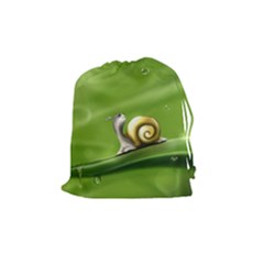 Snail Drops Rain Drawing Green Drawstring Pouch (medium) by Wegoenart