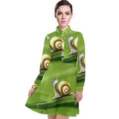 Snail Drops Rain Drawing Green Long Sleeve Chiffon Shirt Dress by Wegoenart