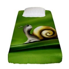 Snail Drops Rain Drawing Green Fitted Sheet (single Size) by Wegoenart