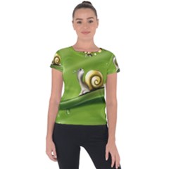 Snail Drops Rain Drawing Green Short Sleeve Sports Top  by Wegoenart