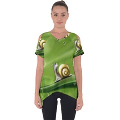 Snail Drops Rain Drawing Green Cut Out Side Drop Tee by Wegoenart