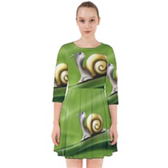 Snail Drops Rain Drawing Green Smock Dress by Wegoenart