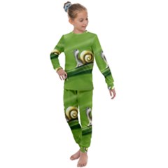 Snail Drops Rain Drawing Green Kids  Long Sleeve Set  by Wegoenart